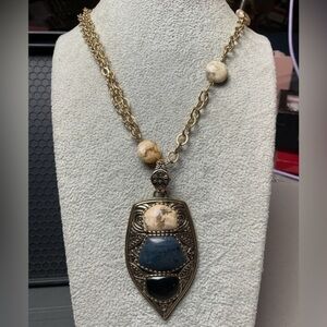 Barse Thailand Gold Tone Natural Stone 19”Necklace & Pendant Adjustable